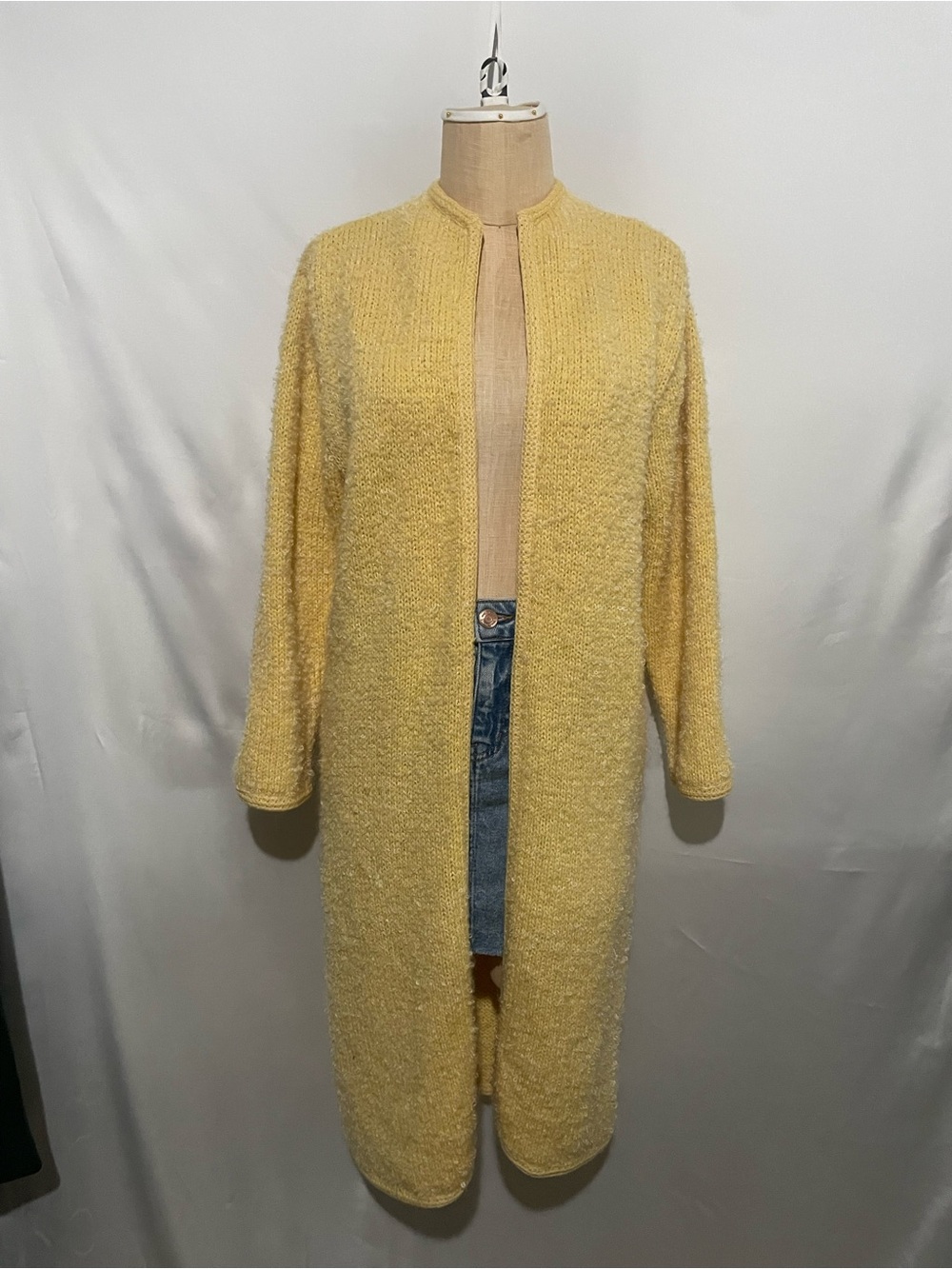 Soft Bouclé Long Open Cardigan Sweater - Yellow